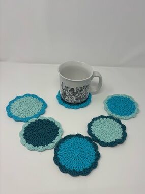 Totally Teal Crochet Coasters (Set of 6)